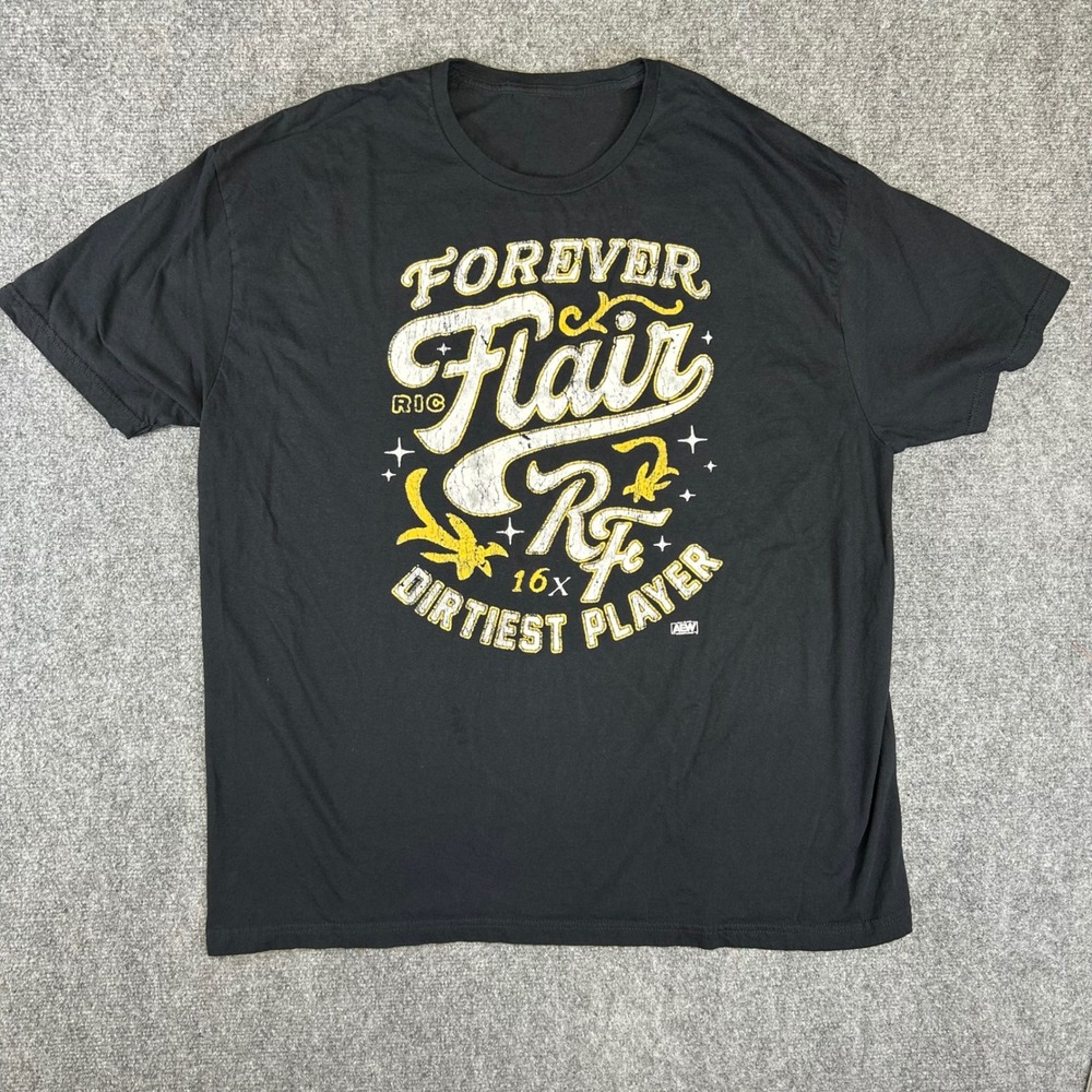 AEW Ric Flair Forever Flair T-Shirt Mens Black Dirtiest Player 16x Champion XL